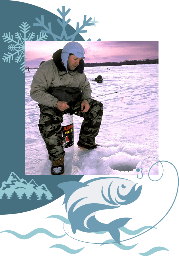 A man out icefishing. 