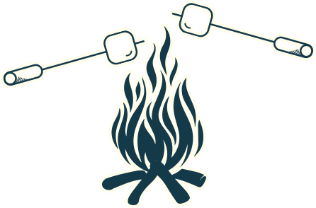 A campfire graphic.