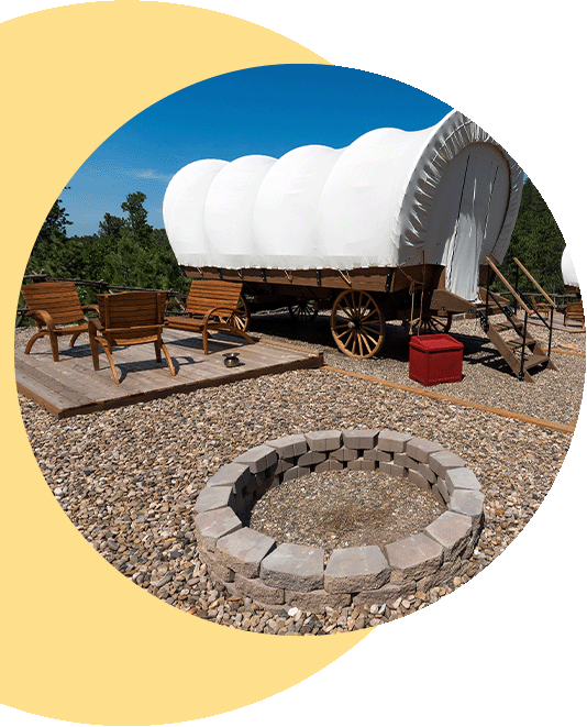 A covered wagon at Ingalls Homestead.