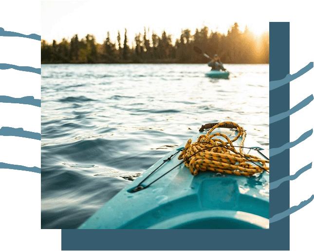 A kayak in a beautiful lake.