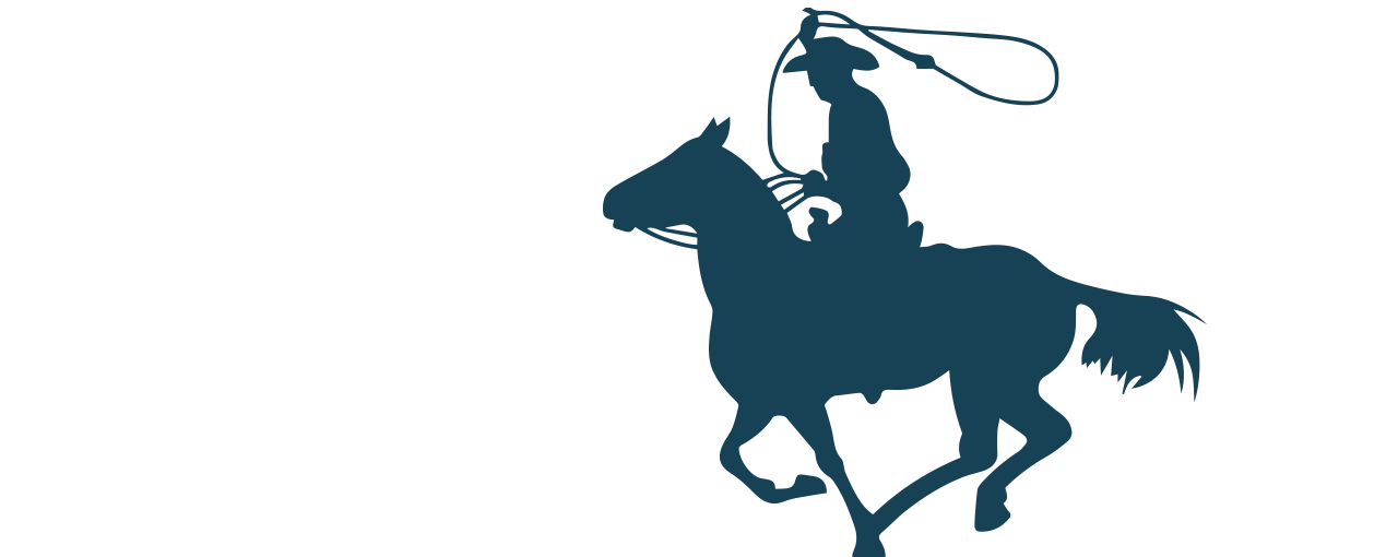 A graphic of a cowboy on horseback.