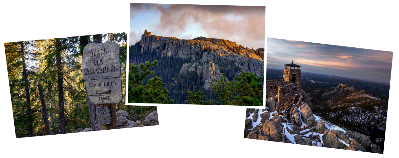 Three photos of the Black Elk Peak