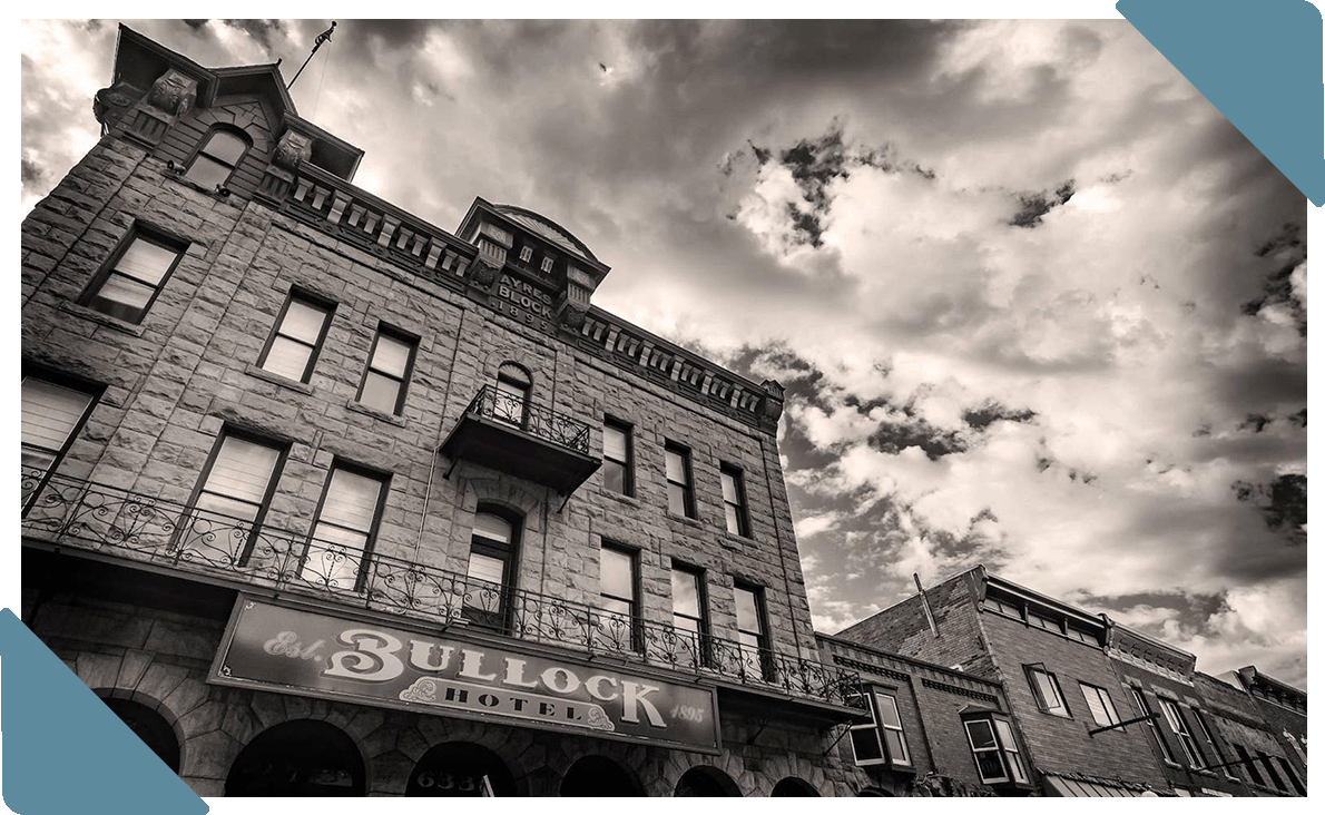 A spooky view of the Bullock Hotel in Deadwood.