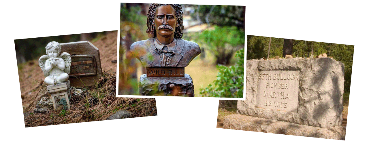 A collage of photos showing the graves of famous Old West figures.